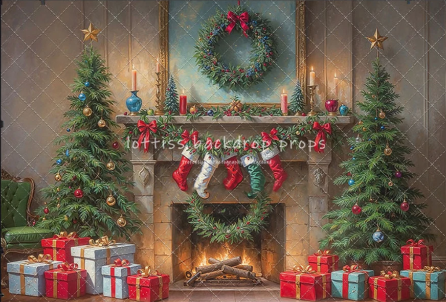KMK - Antique Holiday Mantle Backdrop