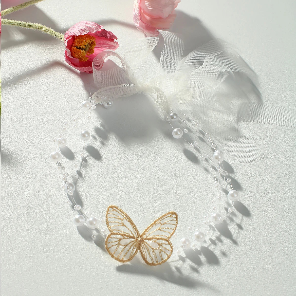 KMK - Butterfly Glitter Romper + Pearl Headband