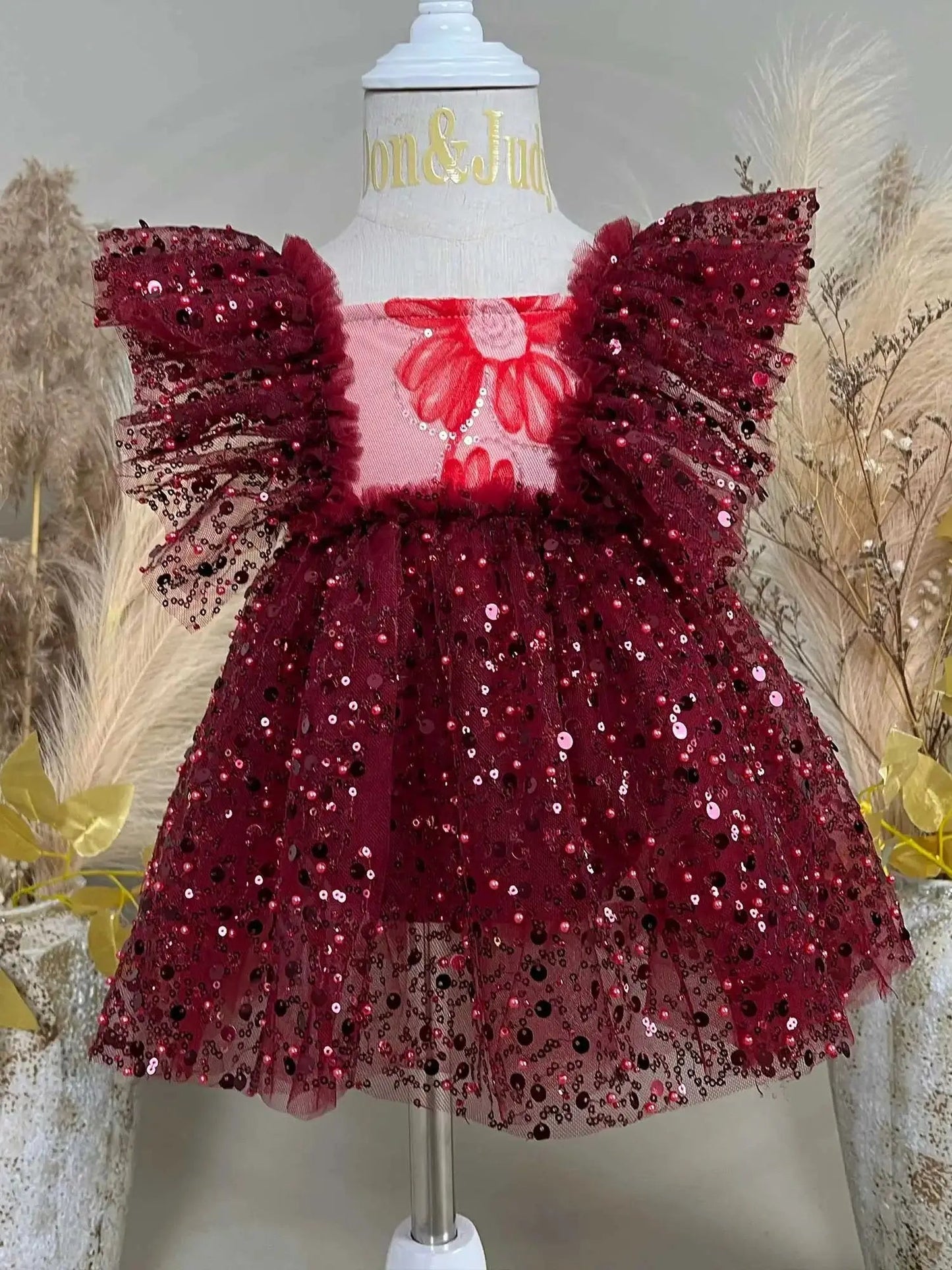 KMK - Christmas Sequin Mesh Little Princess Dress