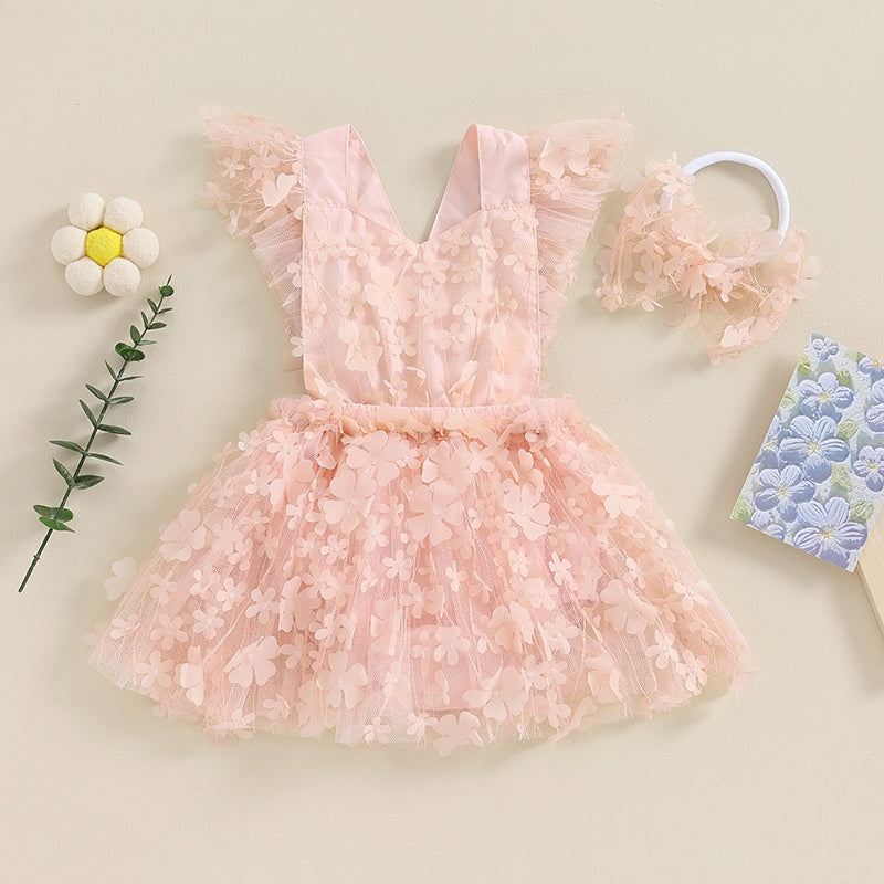 KMK - Pink Lace Flower Romper Dress