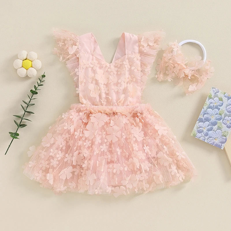 KMK - Pink Lace Flower Romper Dress