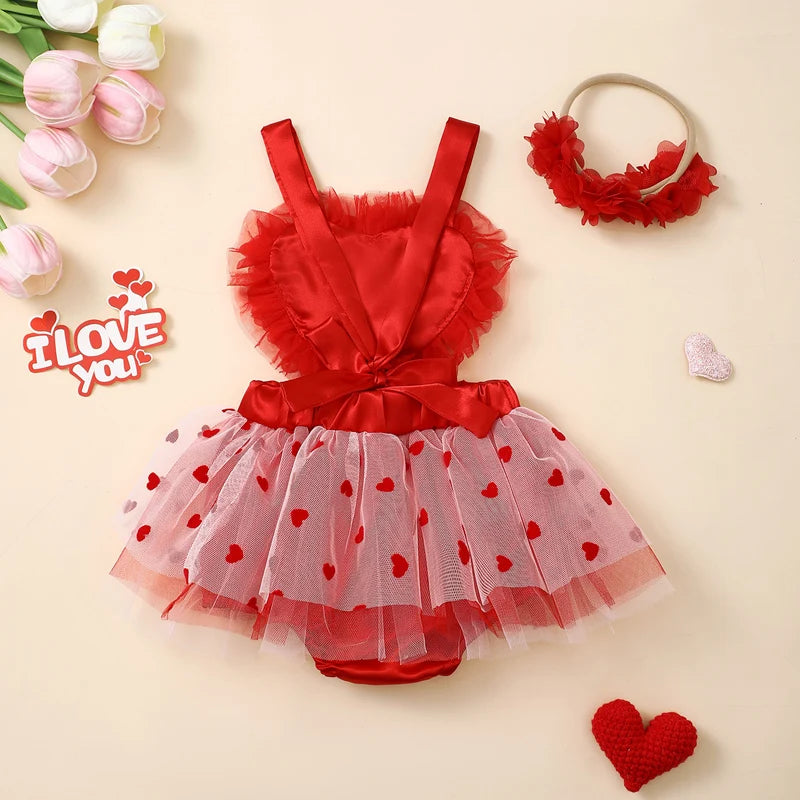 KMK - Valentines Heart Tulle Romper Set