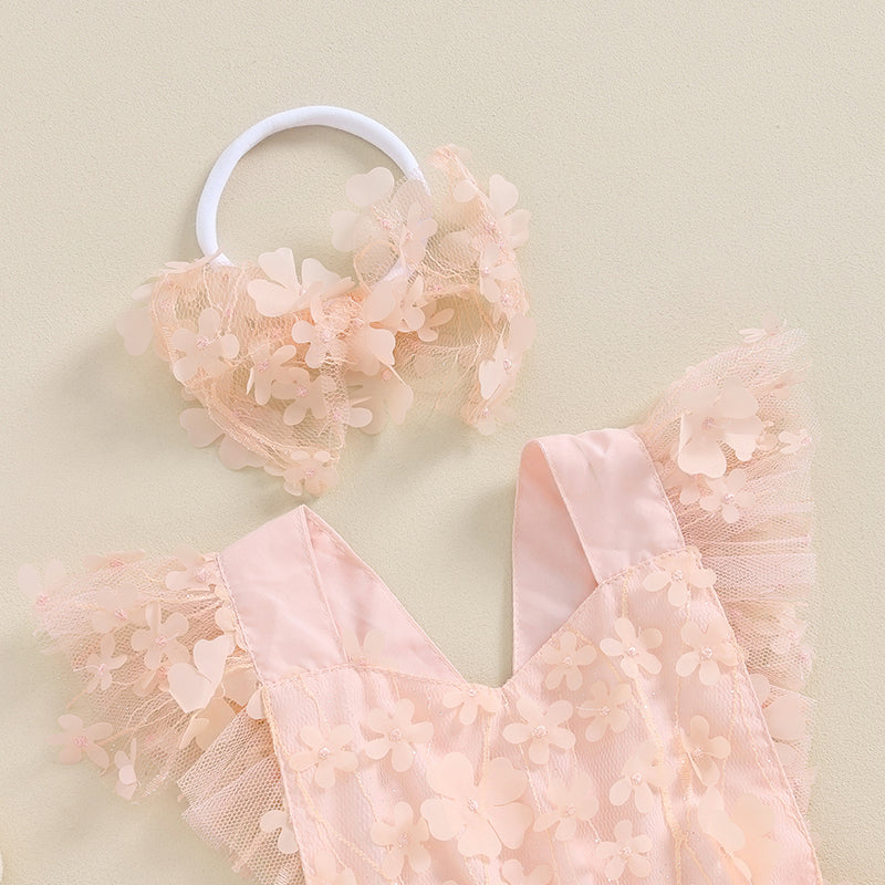 KMK - Pink Lace Flower Romper Dress