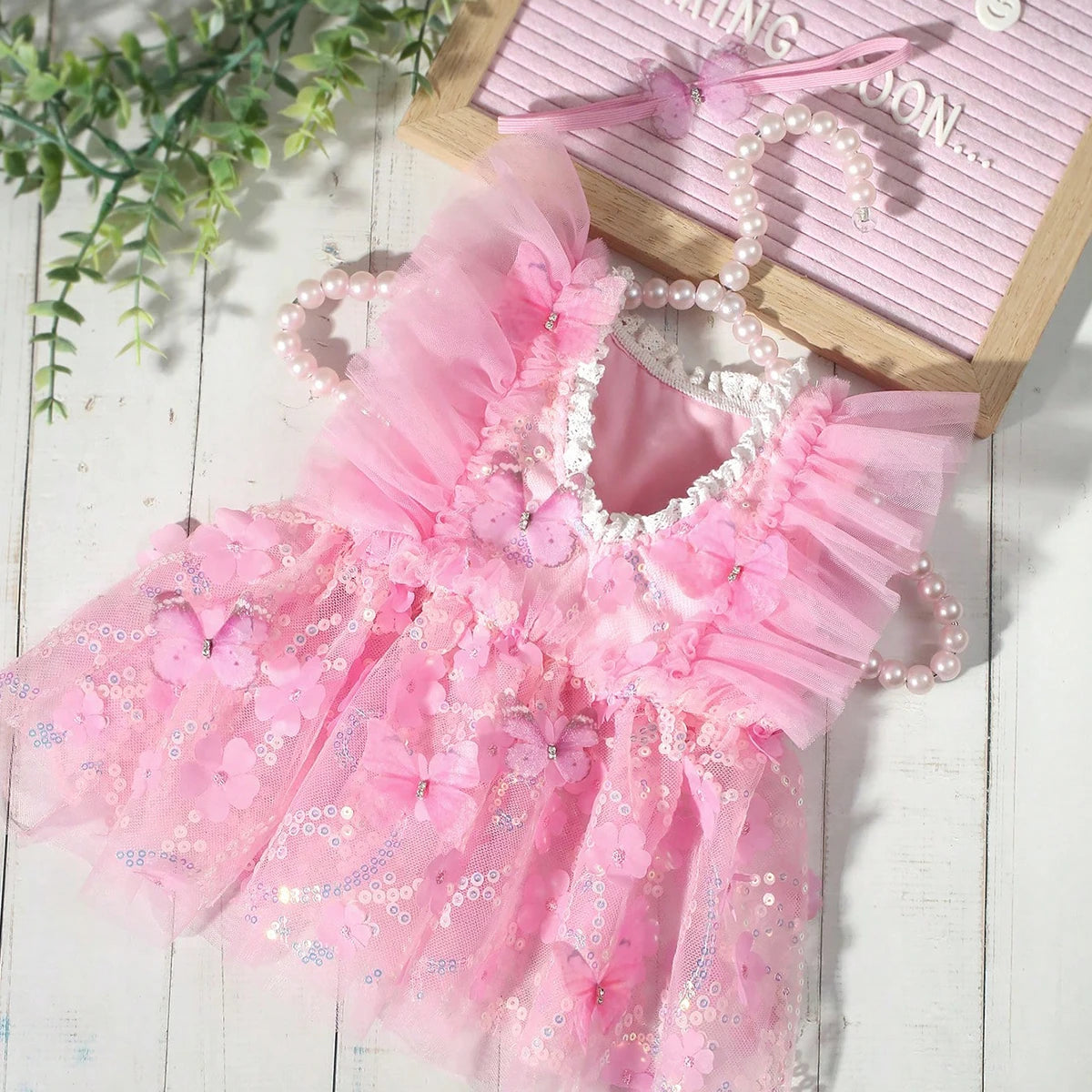 KMK - Pretty Pink Butterfly Sequin Romper