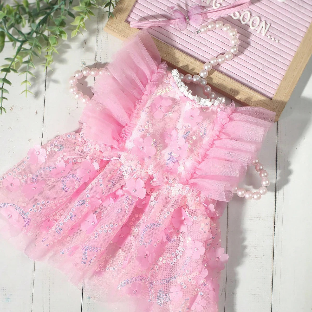 KMK - Pretty Pink Butterfly Sequin Romper