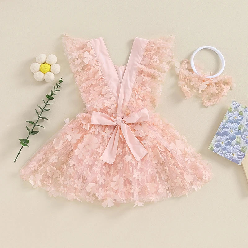 KMK - Pink Lace Flower Romper Dress