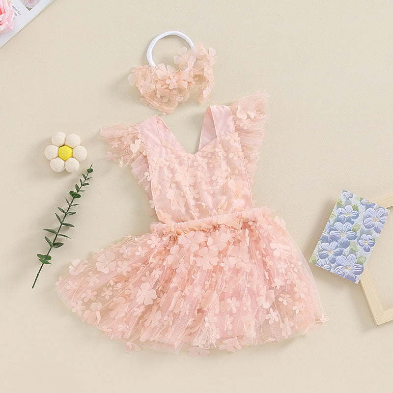 KMK - Pink Lace Flower Romper Dress