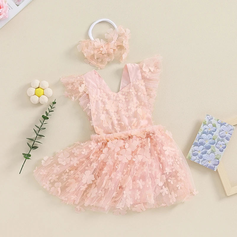 KMK - Pink Lace Flower Romper Dress