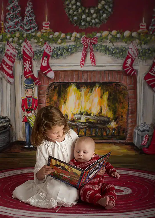 KMK - Christmas Fireplace Backdrop