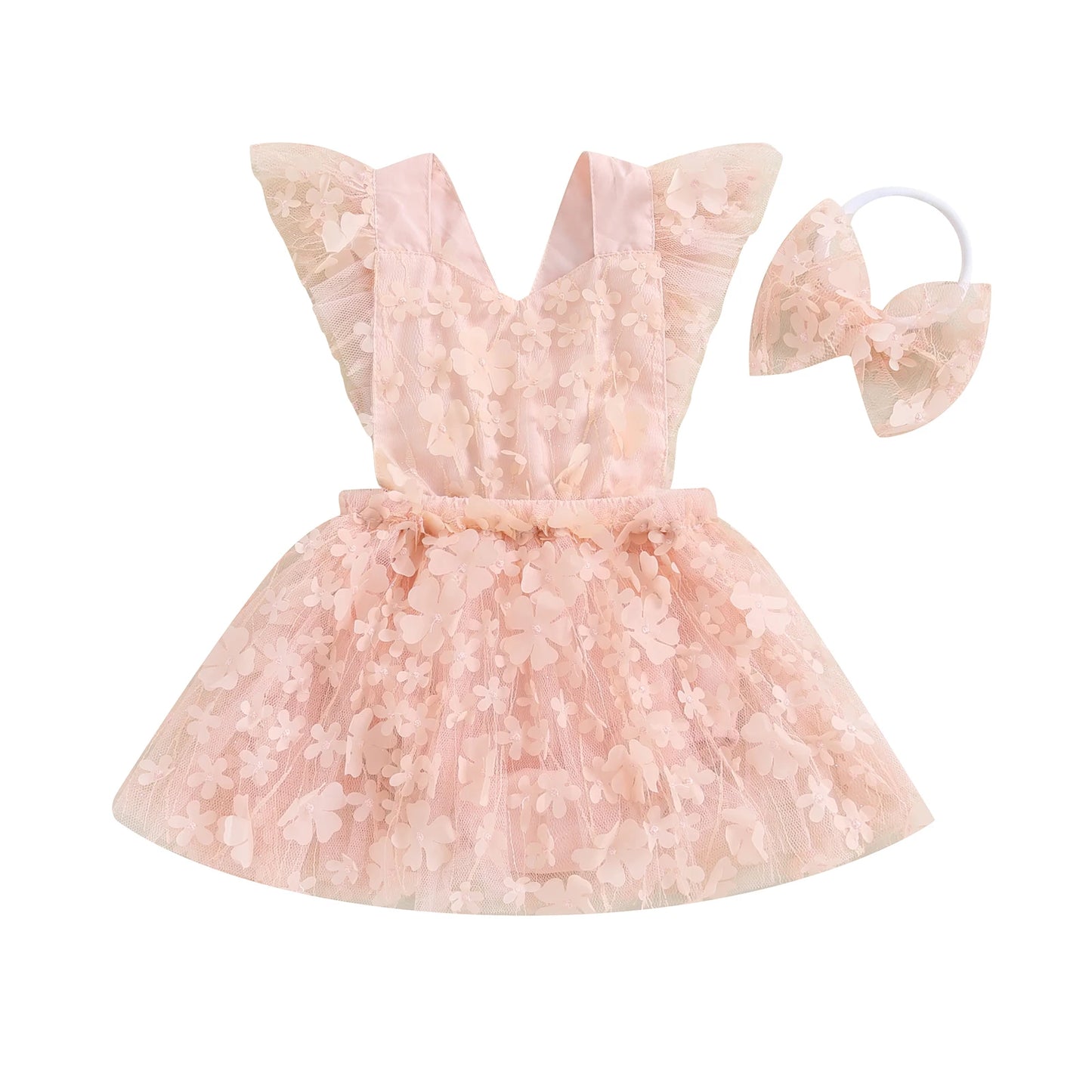 KMK - Pink Lace Flower Romper Dress