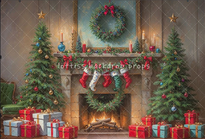 KMK - Antique Holiday Mantle Backdrop
