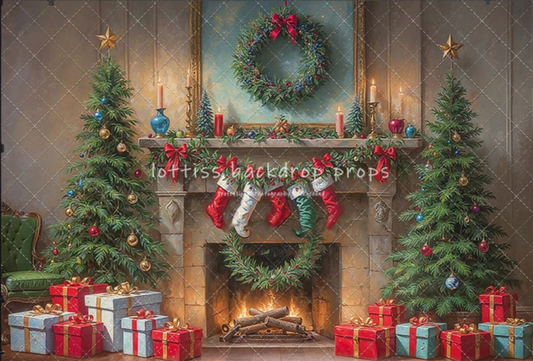 KMK - Antique Holiday Mantle Backdrop