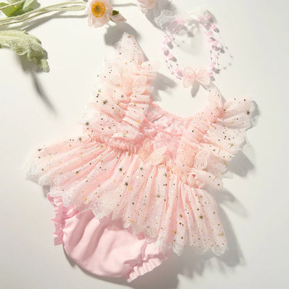 KMK - Butterfly Glitter Romper + Pearl Headband