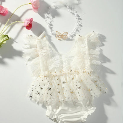 KMK - Butterfly Glitter Romper + Pearl Headband