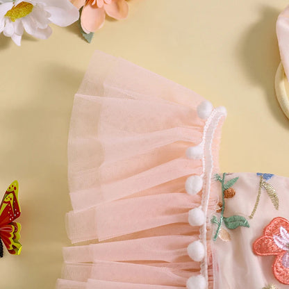 KMK - Floral Embroidery Lace Tulle Romper Dress + Headband