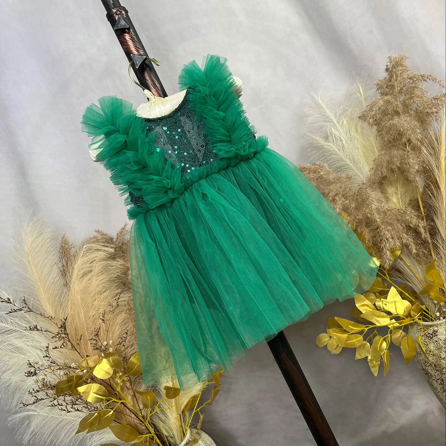 KMK - Green Gauze Sleeveless Sequin Dress