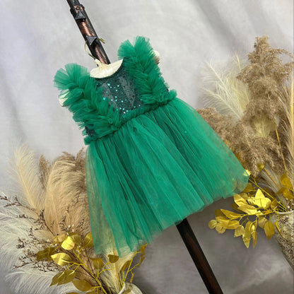 KMK - Green Gauze Sleeveless Sequin Dress