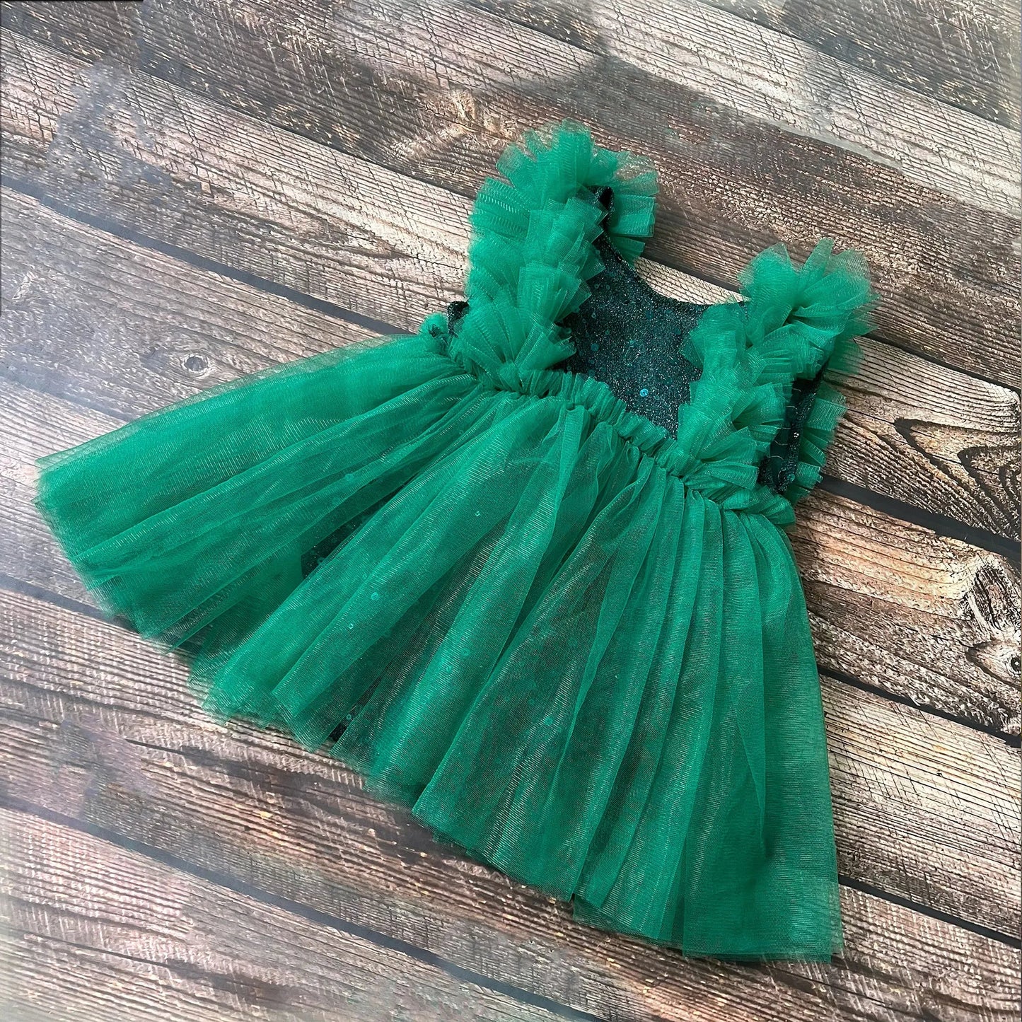 KMK - Green Gauze Sleeveless Sequin Dress