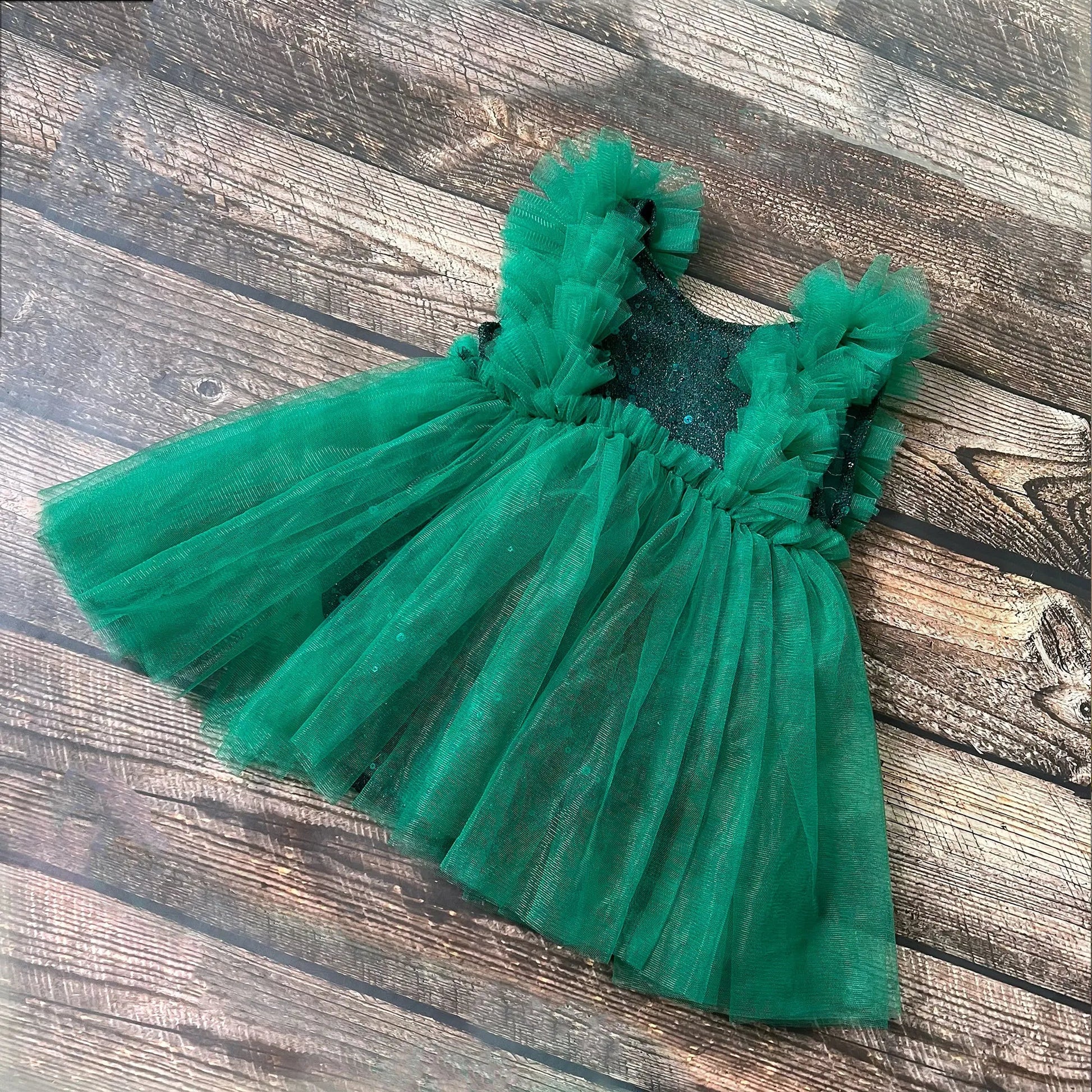KMK - Green Gauze Sleeveless Sequin Dress