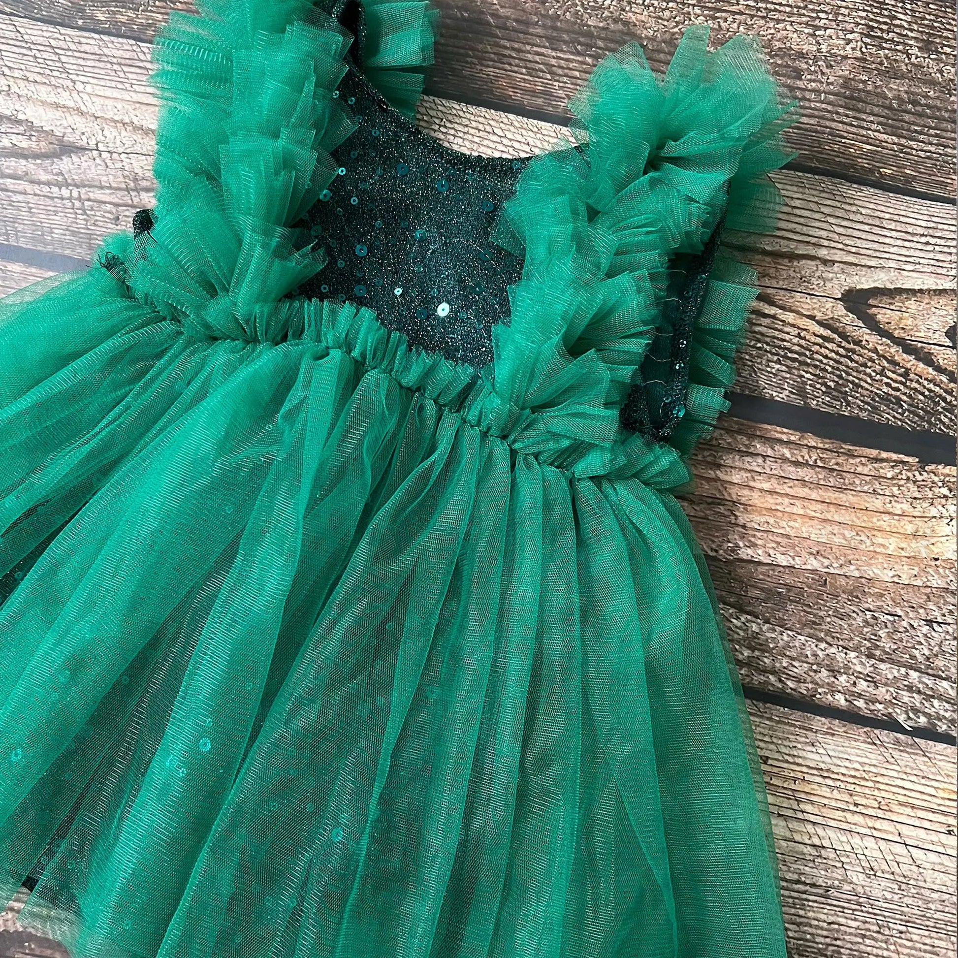 KMK - Green Gauze Sleeveless Sequin Dress