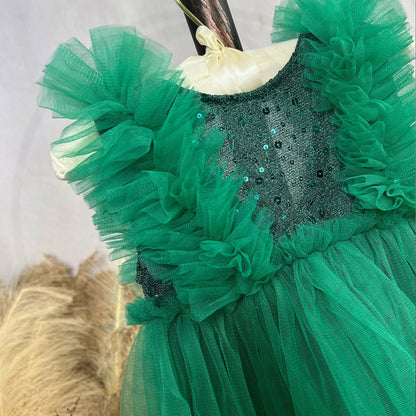 KMK - Green Gauze Sleeveless Sequin Dress