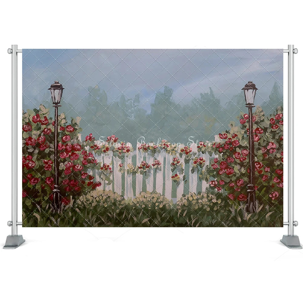 KMK - Hand Drawn Roses Garden Backdrop