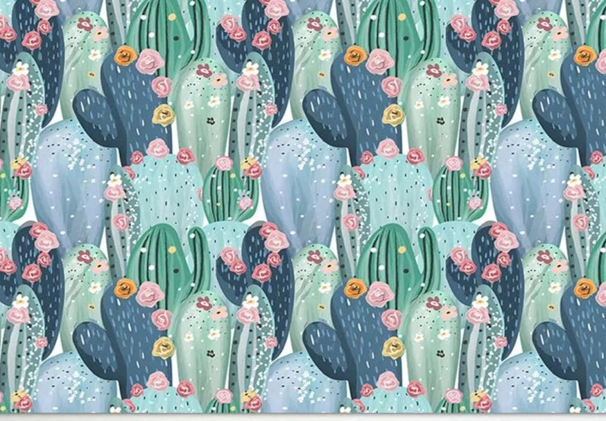 KMK - Mexican Watercolor Cactus Flowers Backdrop