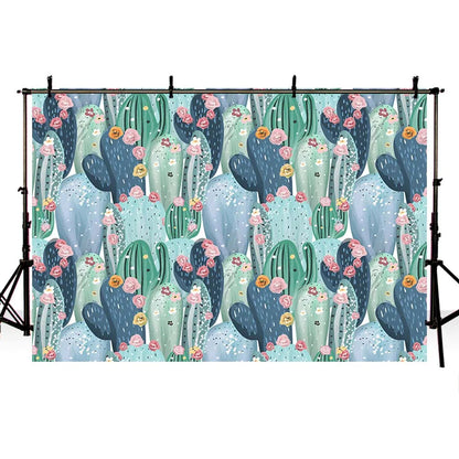 KMK - Mexican Watercolor Cactus Flowers Backdrop