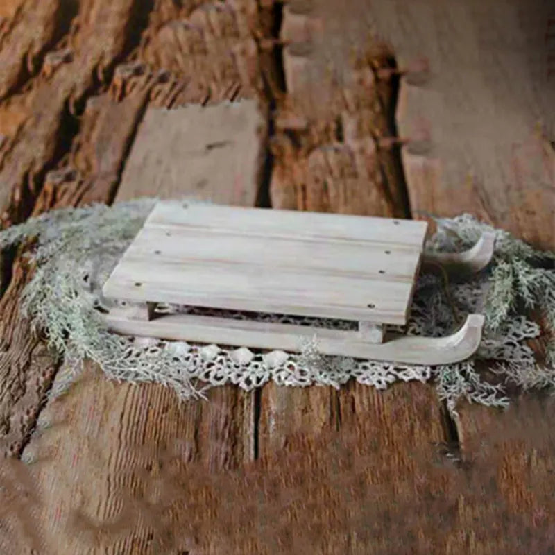 KMK - Newborn Vintage Wooden Christmas Sleigh Photo Prop
