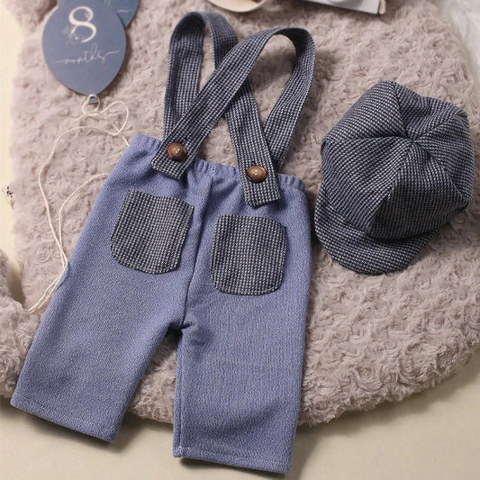 KMK - Plaid Pocket Suspender Trousers with Hat - Multiple Colours