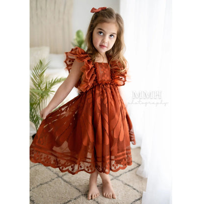 KMK - Ruffle Sleeves Lace Flower Dress