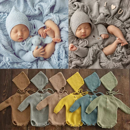 KMK - Simple Knit Romper + Hat 2pc/Set