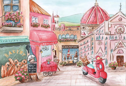 KMK - Watercolor City Street Backdrop