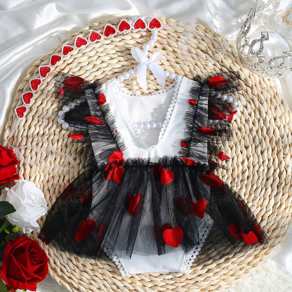KMK - Hearts Embroidery Romper + Headband (3 colours)