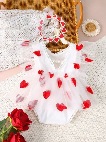 KMK - Hearts Embroidery Romper + Headband (3 colours)