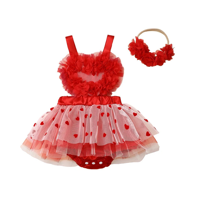 KMK - Valentines Heart Tulle Romper Set