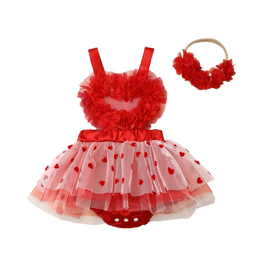 KMK - Valentines Heart Tulle Romper Set