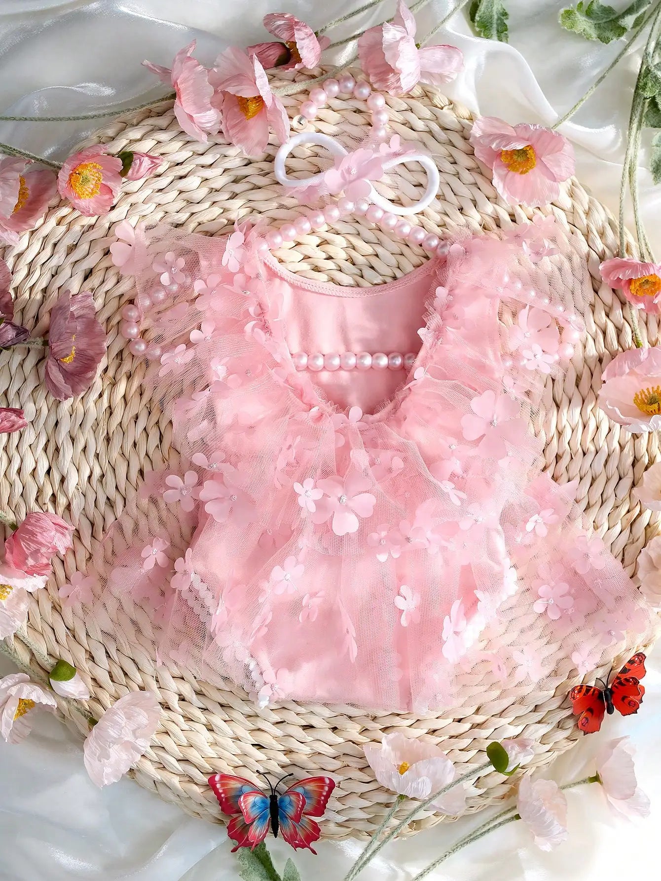 KMK - Embroidery Flower Romper Sets