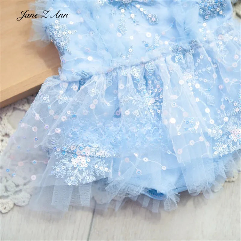 KMK -  Blue Snowflake Embroidery Dress