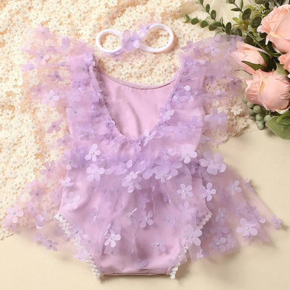 KMK - Embroidery Flower Romper Sets