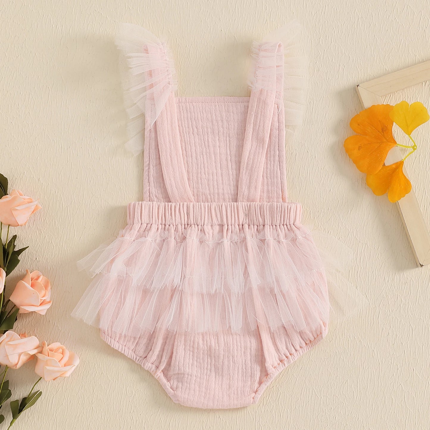 KMK - Pink  Sleeveless Floral Embroidery Romper