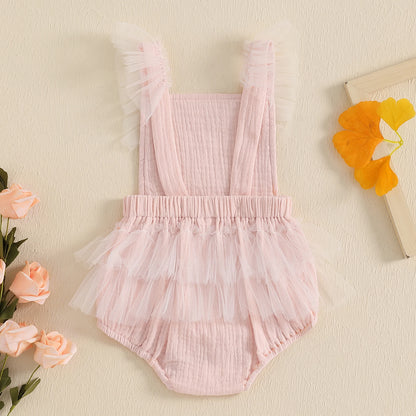KMK - Pink  Sleeveless Floral Embroidery Romper