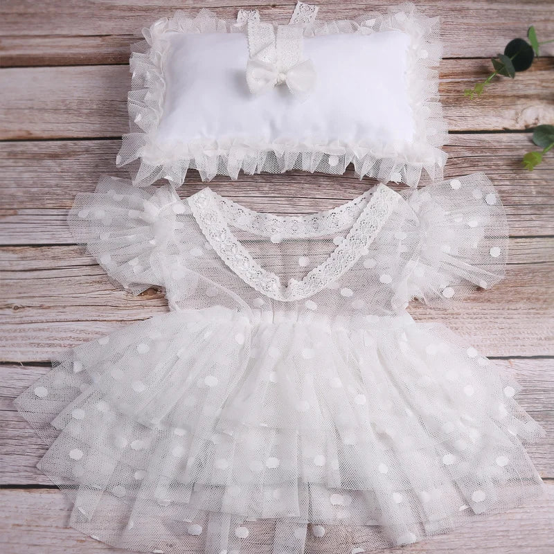 KMK -  3 Piece White Lace Romper Set