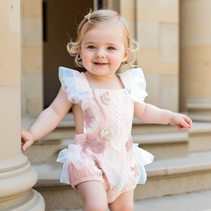 KMK - Pink  Sleeveless Floral Embroidery Romper