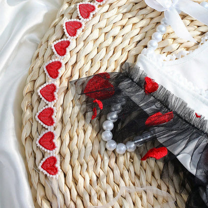 KMK - Hearts Embroidery Romper + Headband (3 colours)