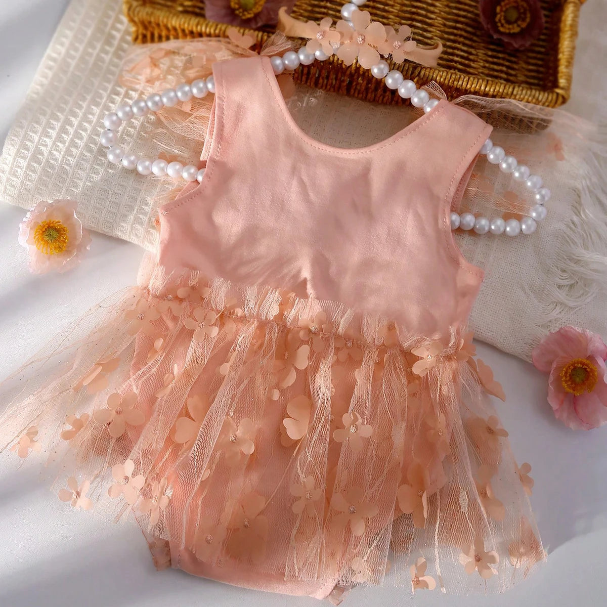 KMK - Embroidery Flower Romper Sets