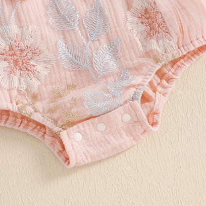 KMK - Pink  Sleeveless Floral Embroidery Romper