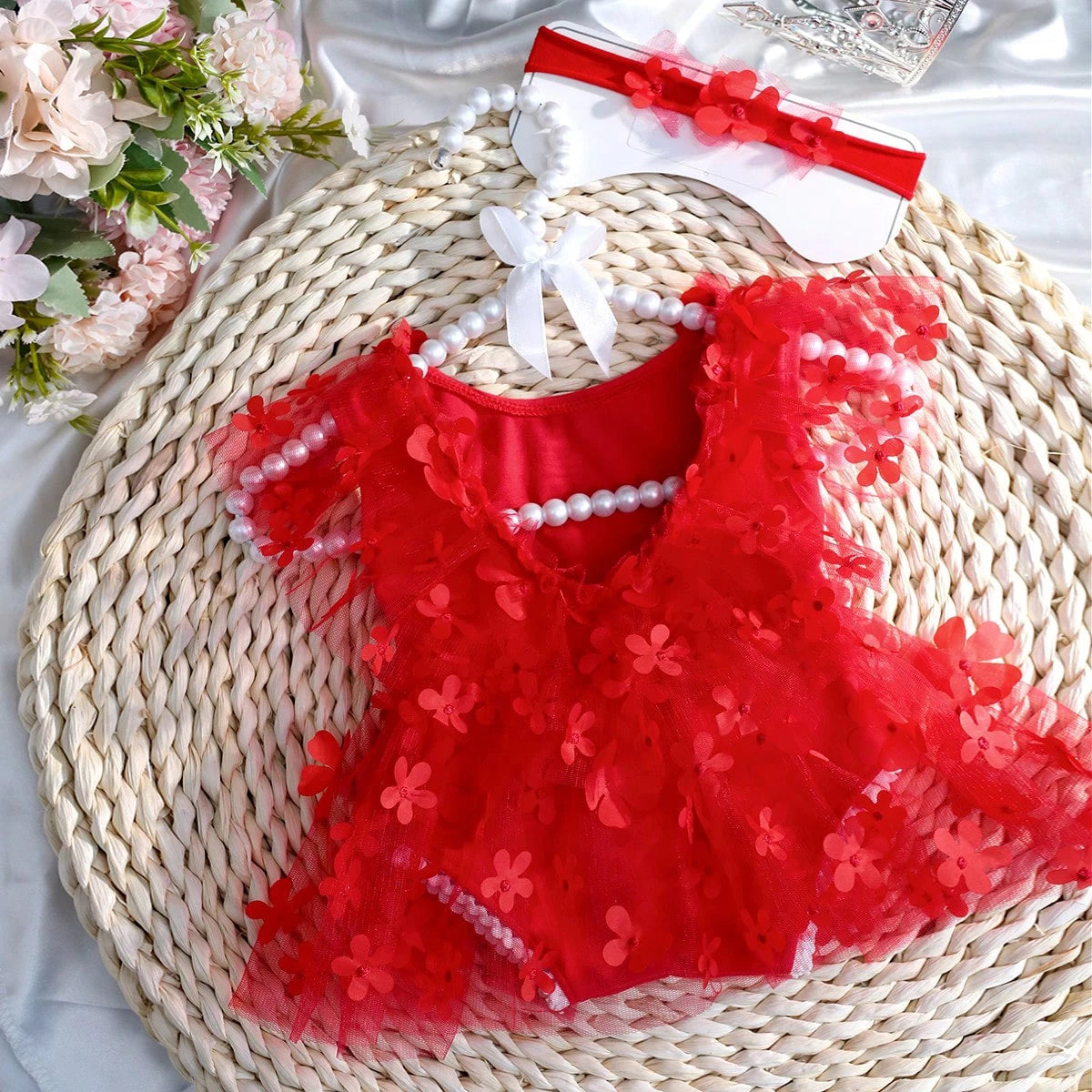 KMK - Embroidery Flower Romper Sets