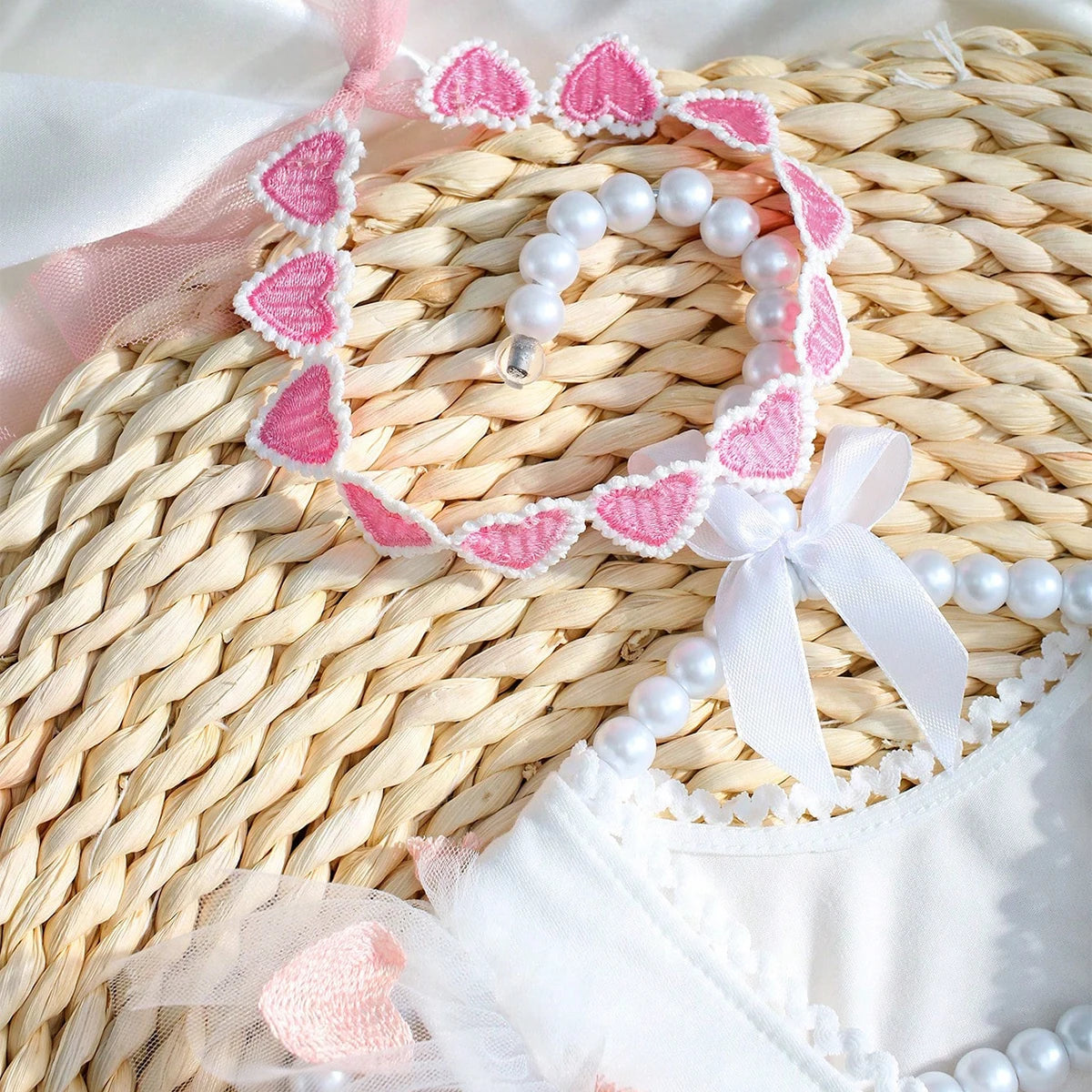 KMK - Hearts Embroidery Romper + Headband (3 colours)