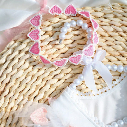 KMK - Hearts Embroidery Romper + Headband (3 colours)